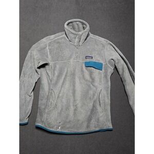Patagonia Fuzzy Fleece Pullover Jacket Gray Teal Size L Snap Neck